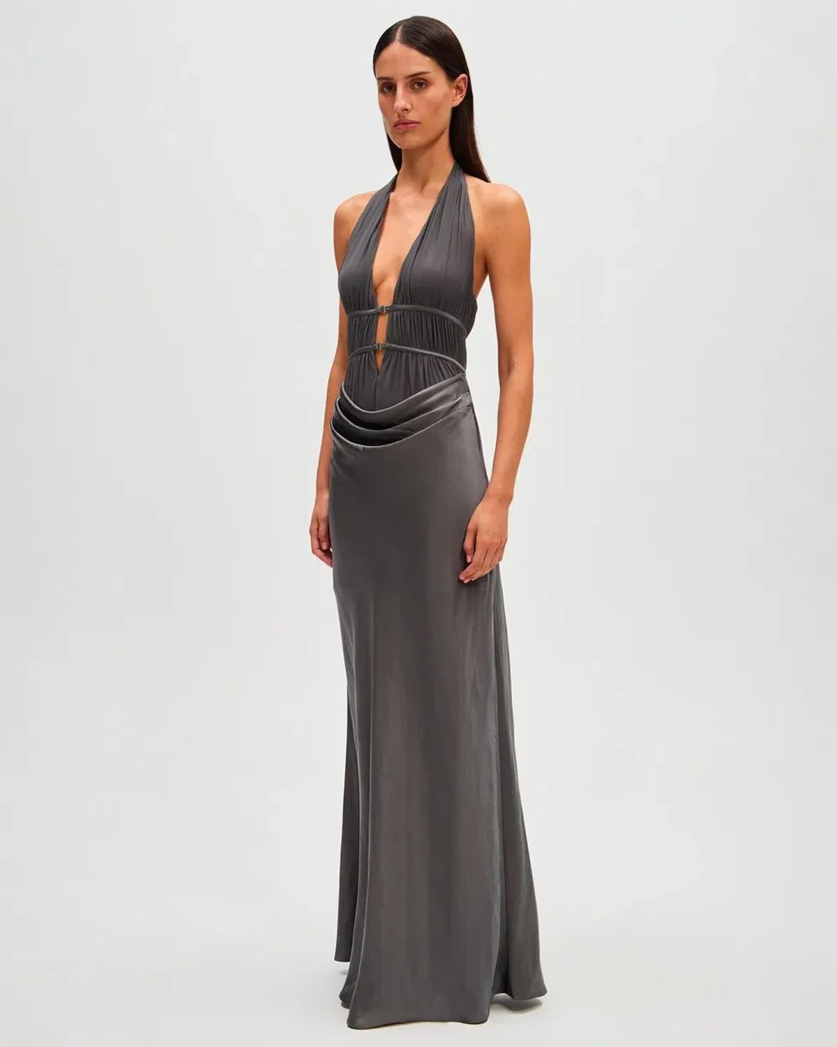 Misha Celine Satin Maxi Dress in Pewter Size 8/S - Image 2