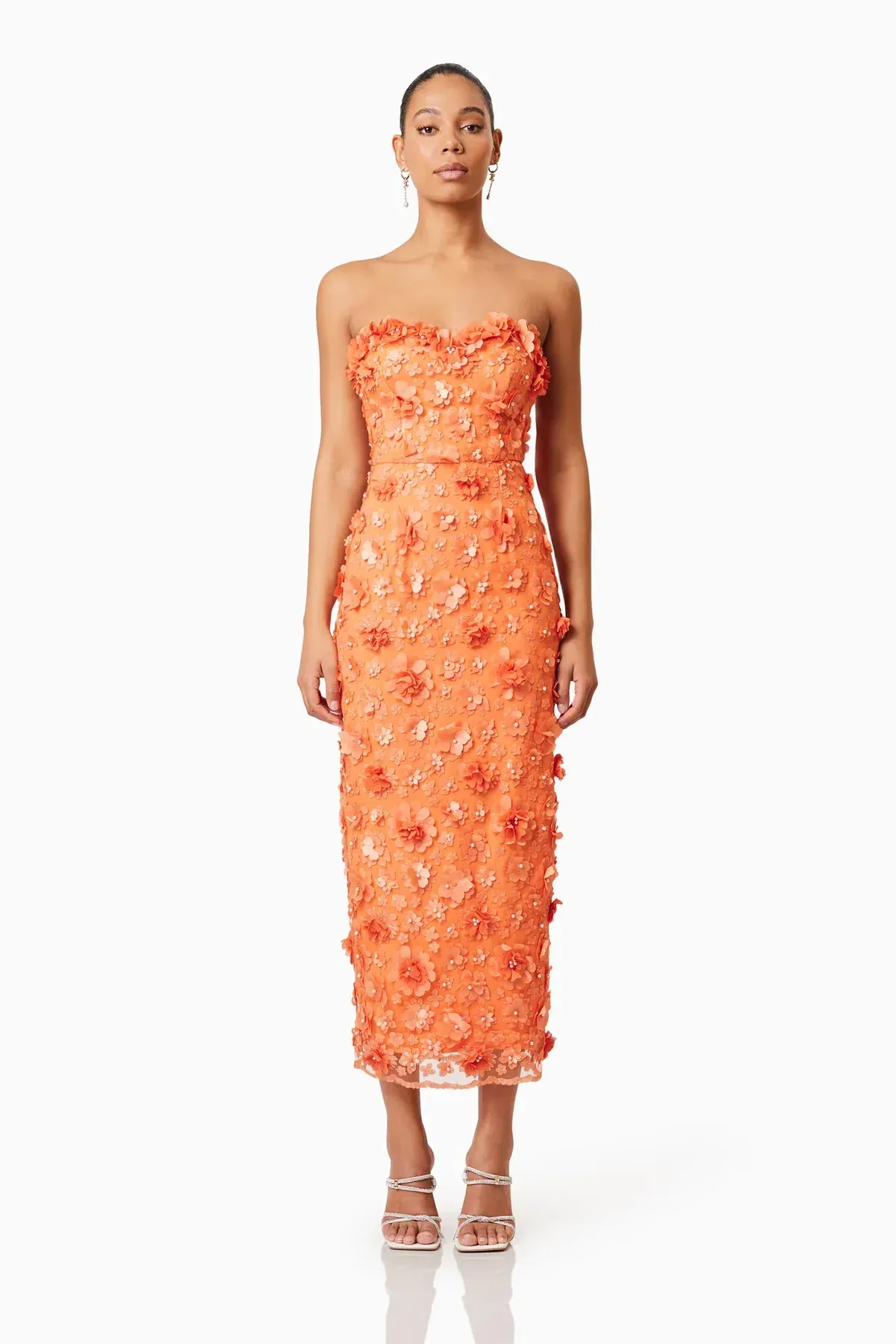 Elliatt Bluebell Strapless 3D Midi Dress Orange Size 6 - Image 1