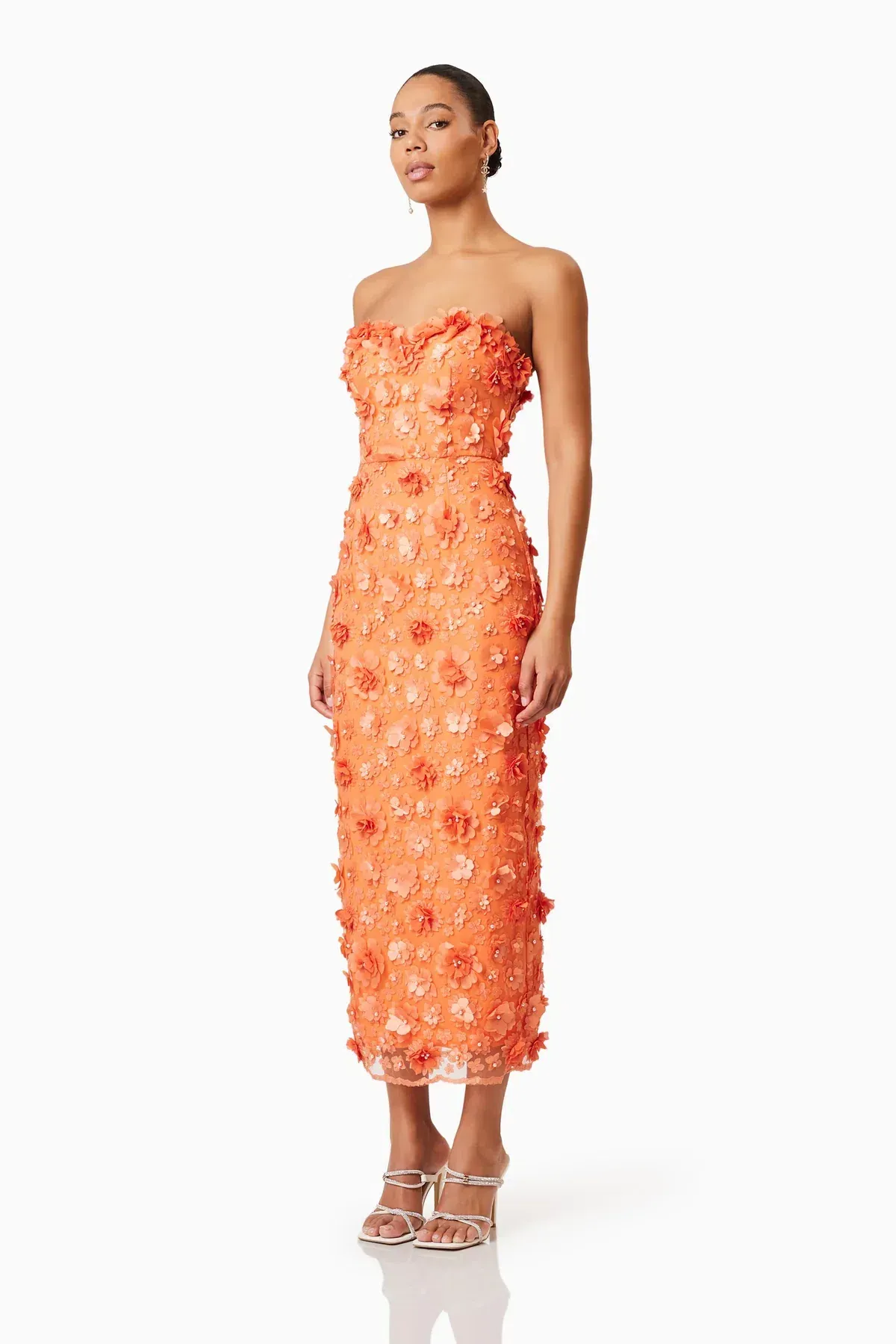 Elliatt Bluebell Strapless 3D Midi Dress Orange Size 6 - Image 2