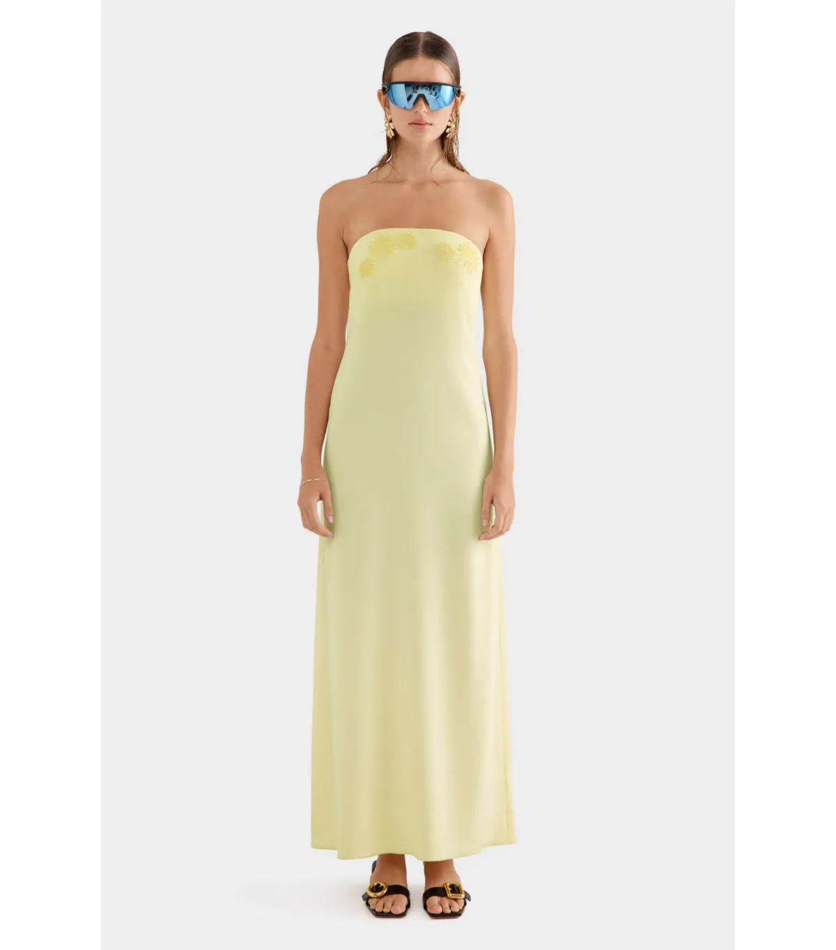 Venroy Beaded Strapless Maxi Dress in Pastel Yellow Size AU 8 - Image 1