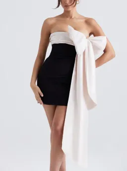 House of CB Jana Bow Mini Dress Black & Ivory Size M (AU 10) for rent on The Volte - image 1