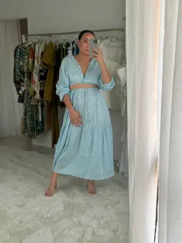 Scanlan Theodore Striped Cotton Voile Crop Shirt and Skirt Set Print Blue Size AU 6 for rent on The Volte - image 8