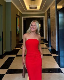 Effie Kats Astor Strapless Midi Dress Cherry Red Size XS / AU 6 for rent on The Volte - image 3