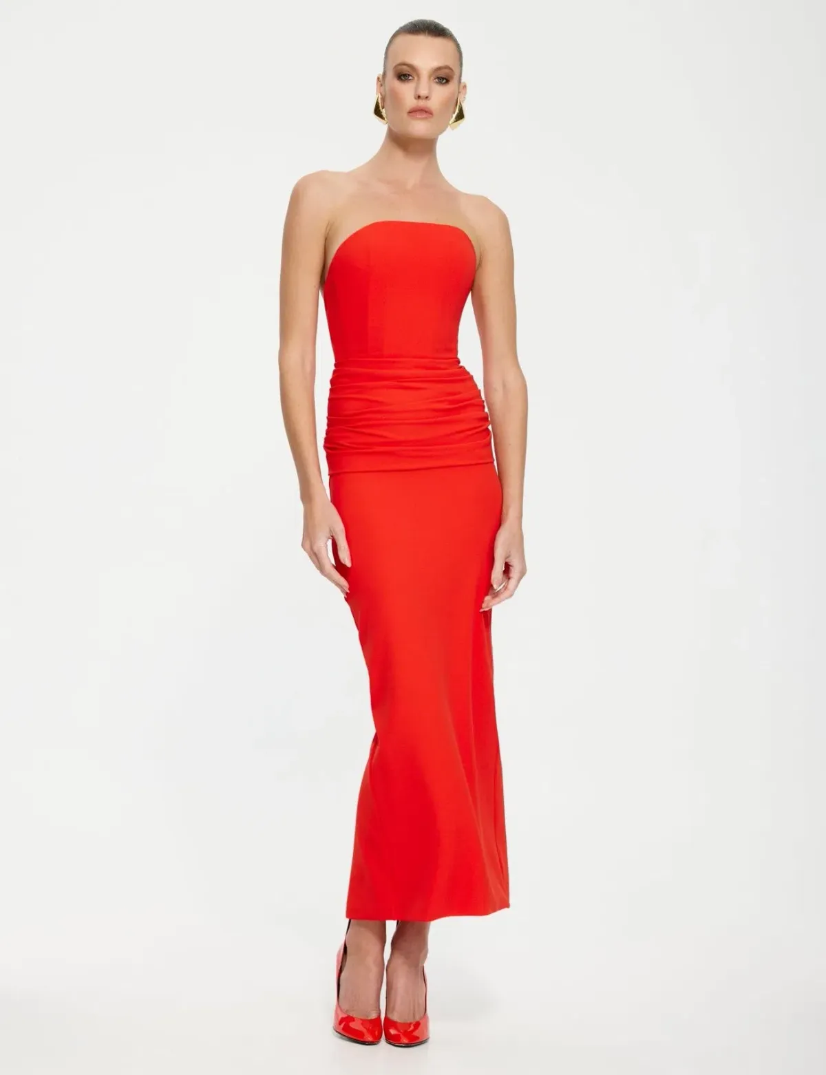 Effie Kats Astor Strapless Midi Dress Cherry Red Size XS / AU 6 - Image 1