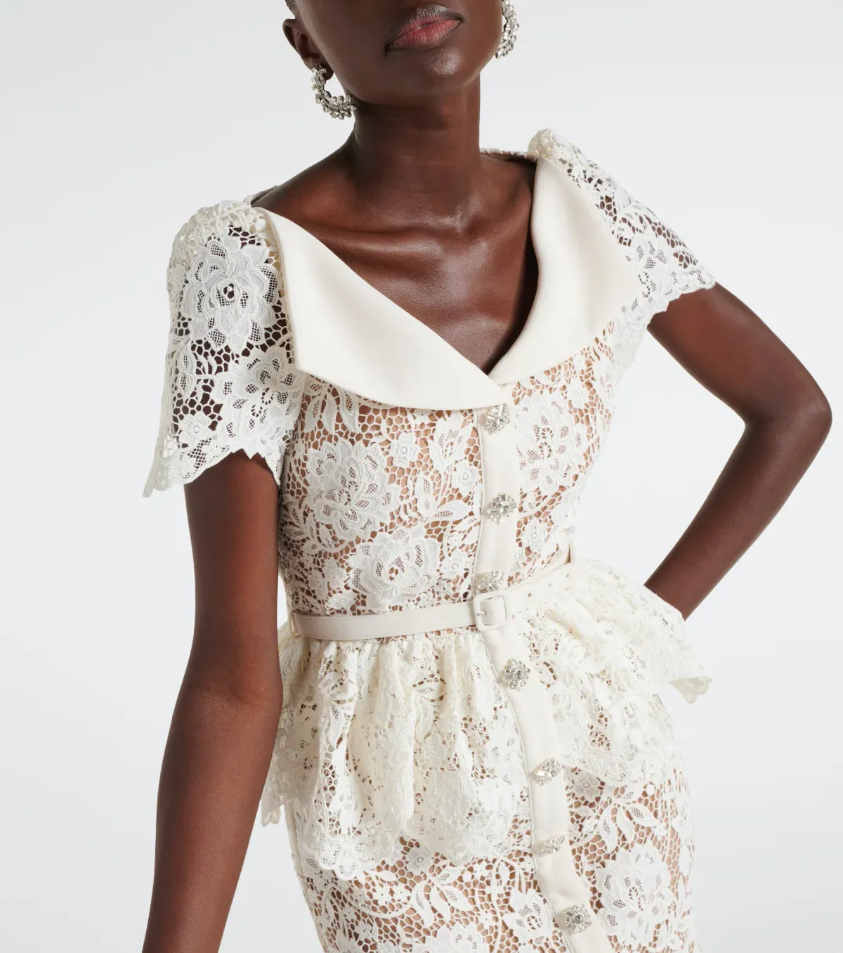 Self Portrait Lace Midi Dress Cream Size 6 - Image 2