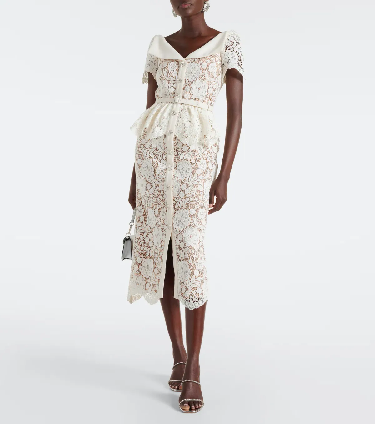 Self Portrait Lace Midi Dress Cream Size 6 - Image 1