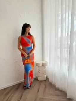 Scanlan Theodore Italian Watercolour Dress in Red/Blue Size AU 8  for rent on The Volte - image 5