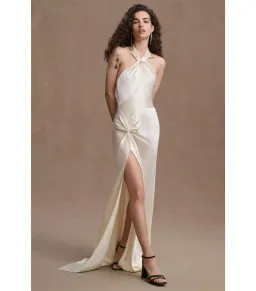 Ronny Kobo Samra Satin Twist-Halter Column Gown Cream Size AU 12 for rent on The Volte - image 1
