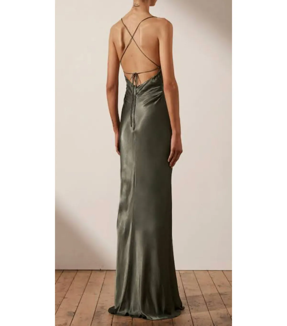 Shona Joy La Lune Lace Back Maxi Dress Olive Size AU 8 - Image 3
