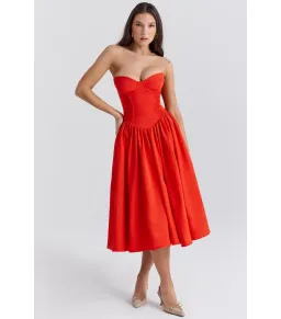 House Of CB Elizabeth Strapless Midi Sundress Italian Tomato Size XS / AU 6  for rent on The Volte - image 1