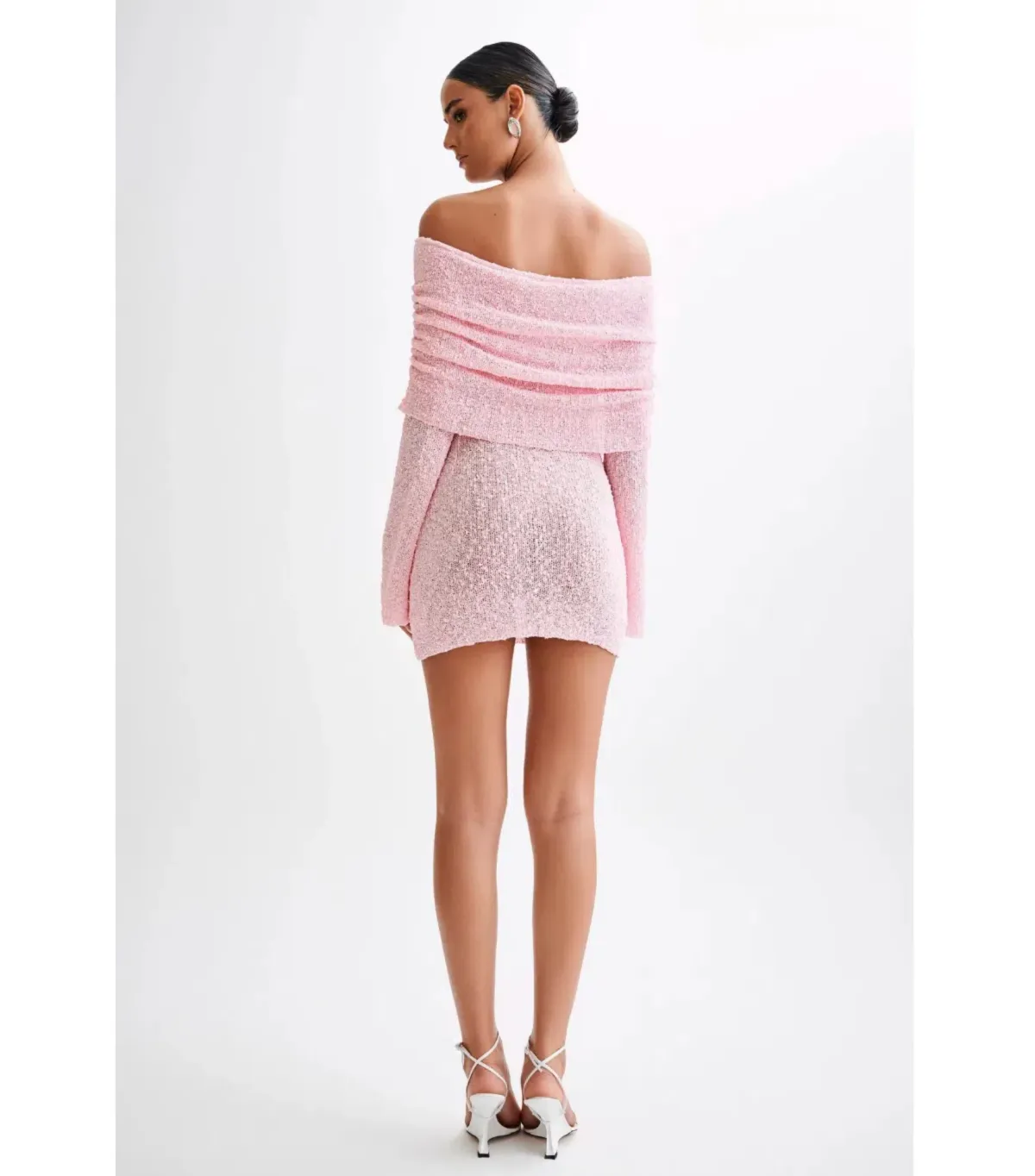 Meshki Marisol Off Shoulder Boucle Mini Dress Baby Pink Size XS / AU 6 - Image 4