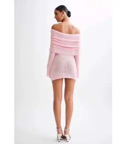 Meshki Marisol Off Shoulder Boucle Mini Dress Baby Pink Size XS / AU 6 for rent on The Volte - image 4