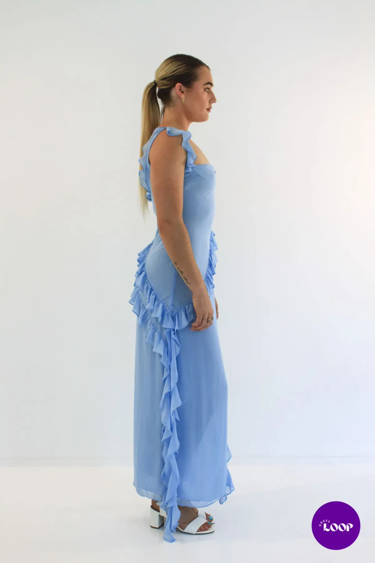 House of CB Ariela Ruffle Maxi Dress Soft Blue Size M / AU 10 - Image 3