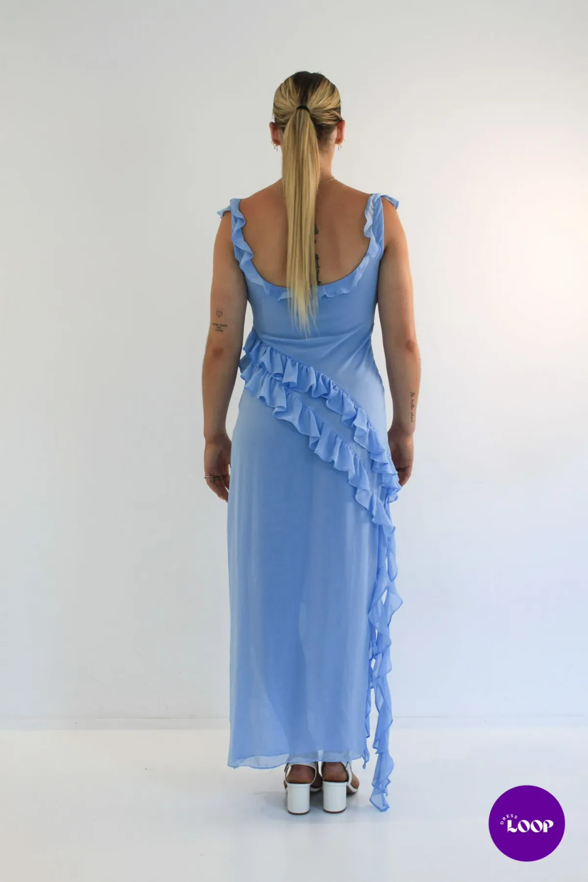 House of CB Ariela Ruffle Maxi Dress Soft Blue Size M / AU 10 - Image 4