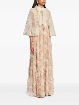 Self-Portrait Embellished Cape Maxi Dress Beige Size 8 for rent on The Volte - image 2