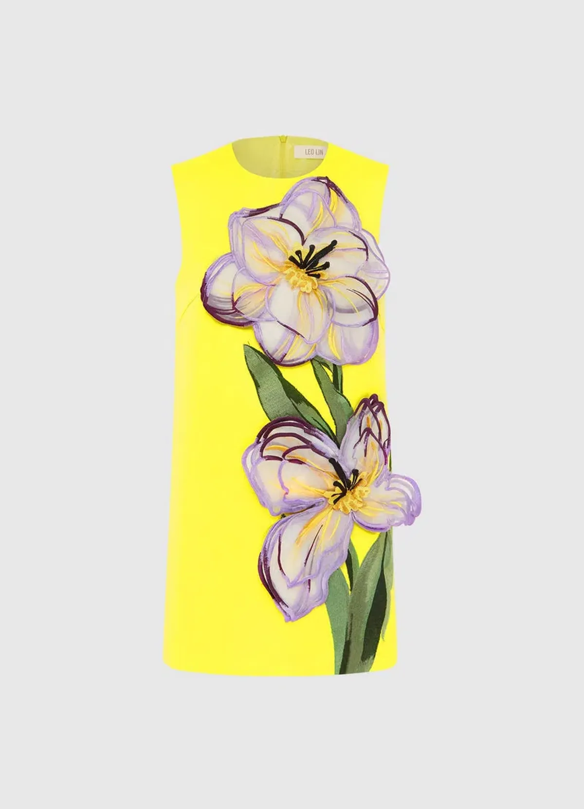 Leo Lin Yvonne Applique Floral Mini Dress in Iris Print in Yellow Size 10 - Image 1