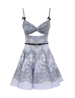Zimmermann Crush Twist Front Mini Dress Blue Lace Print Size 3 / AU 14 for rent on The Volte - image 4