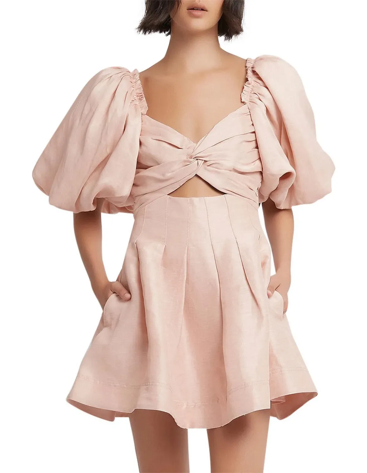 Aje Dusk Knot Puff Sleeve Mini Dress Blush Size 10 - Image 4