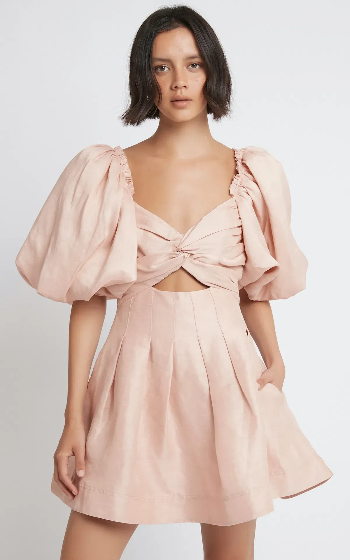 Aje Dusk Knot Puff Sleeve Mini Dress Blush Size 10 - Image 2