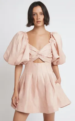 Aje Dusk Knot Puff Sleeve Mini Dress Blush Size 10 for rent on The Volte - image 2