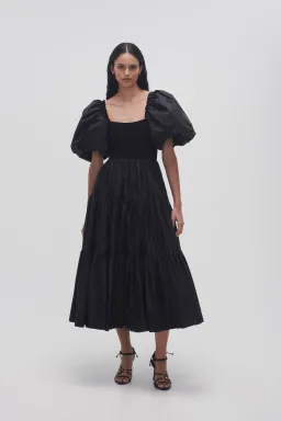 Aje Casa Puff Sleeve Midi Dress Black Size 16 for rent on The Volte - image 1