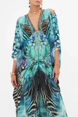 Camilla Azure Allure Split Sleeve Silk Kaftan With Hardware One Size for rent on The Volte - image 2