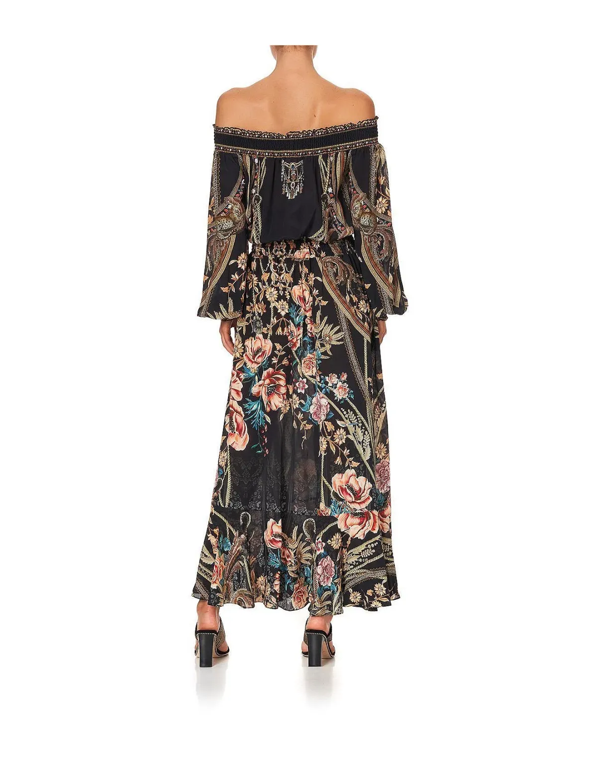 CAMILLA Off Shoulder Shirred Silk Maxi Dress Print Size S/Au 10  - Image 2