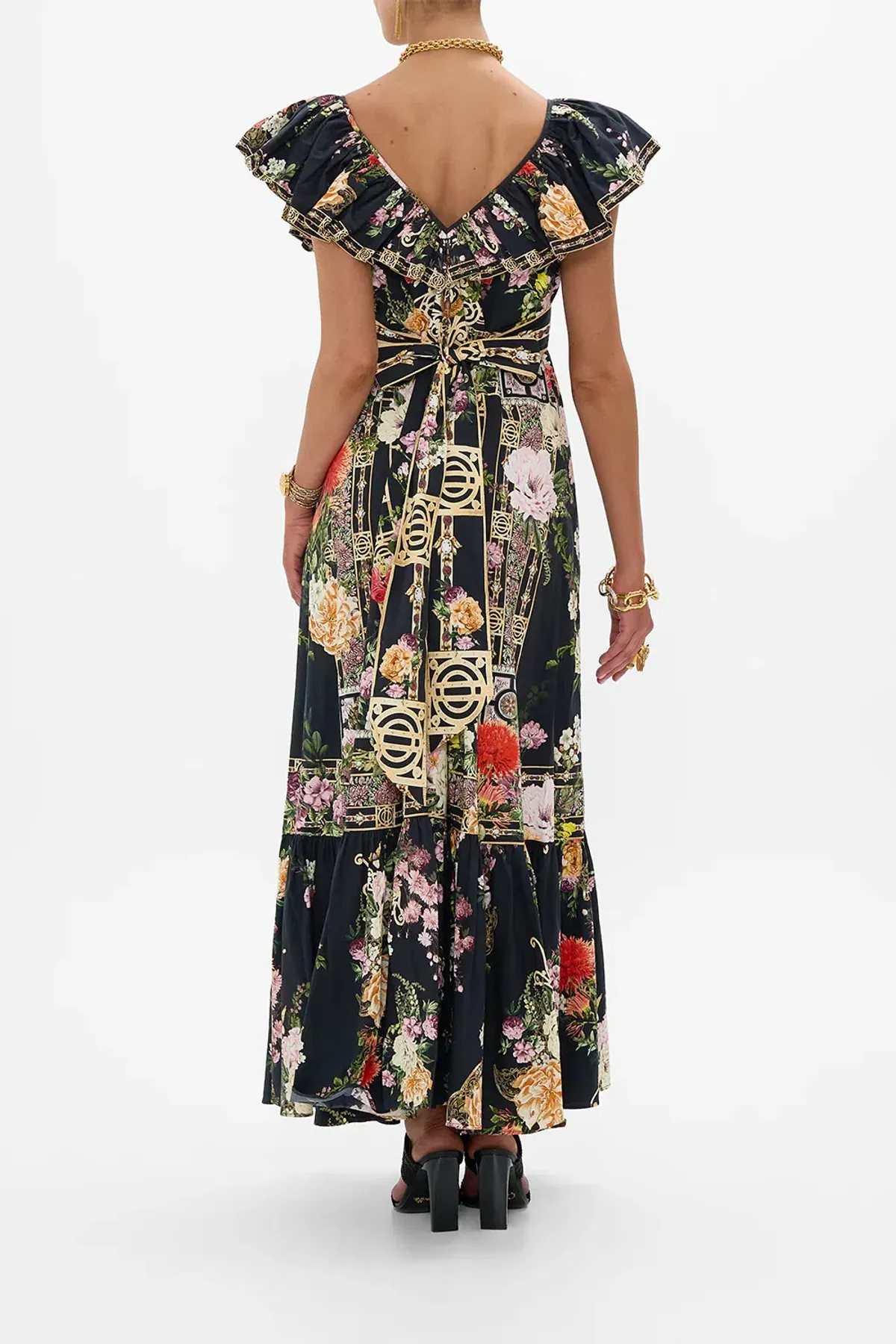 Camilla Frill Neck Dress Black/Floral Size 16  - Image 3