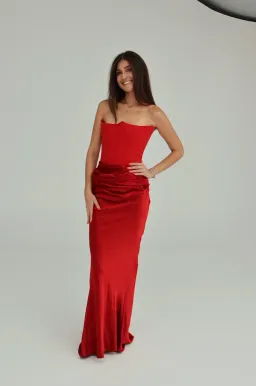 House of CB Persephone Strapless Corset Dress Red Size XS/AU 6  for rent on The Volte - image 1