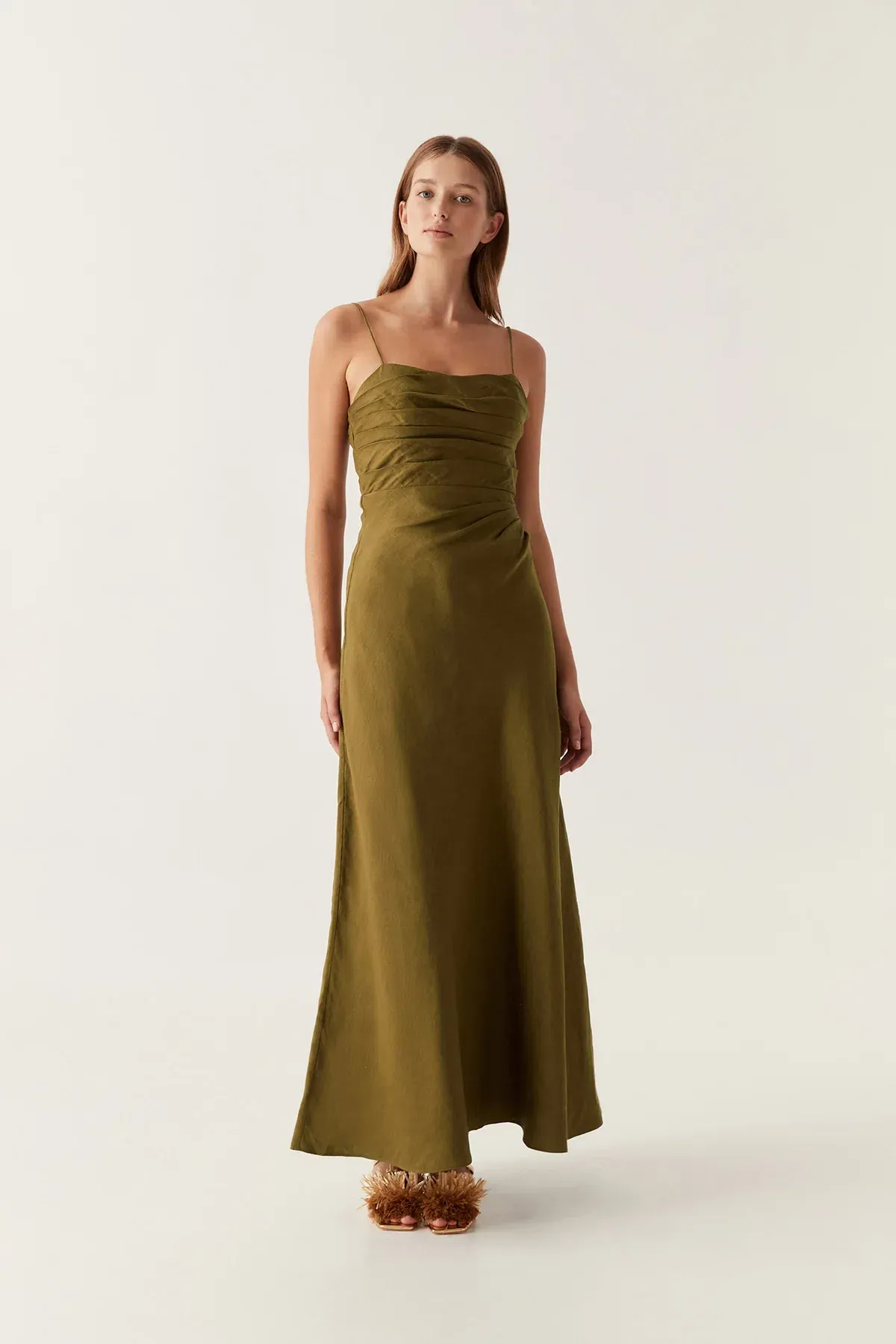 Aje Clarice Midi Dress Deep Olive Size 6 - Image 1