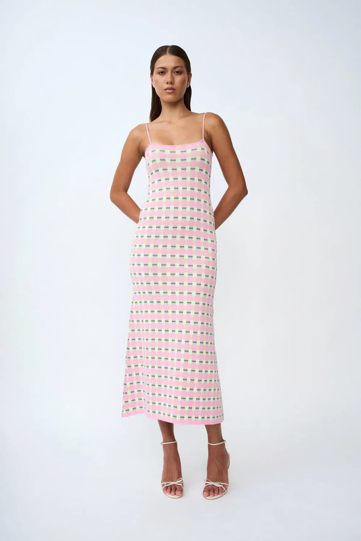 By Johnny Remy Checker Knit Midi Dress Pink Multi Size S / AU 8 - Image 6