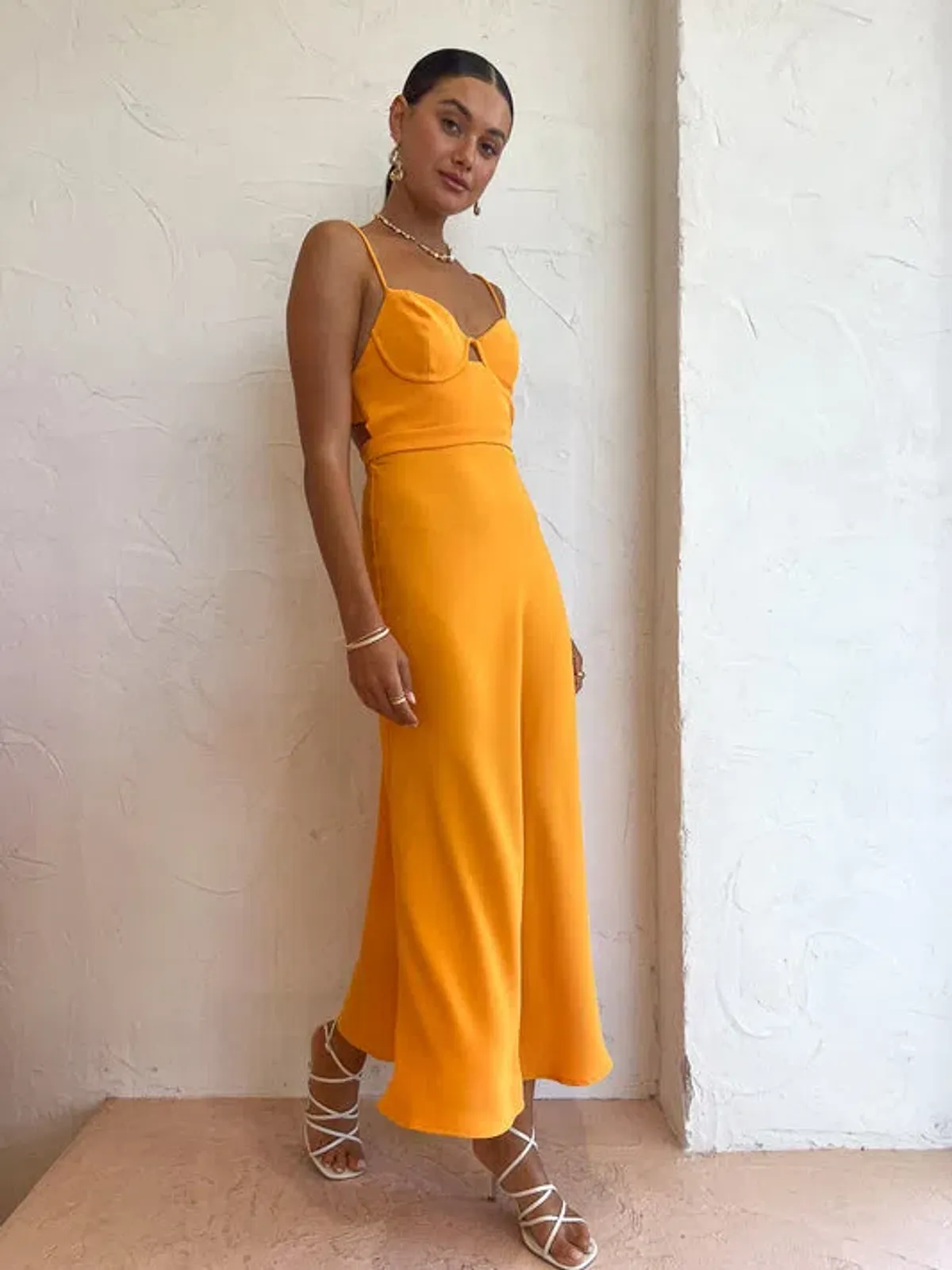 By Johnny Callia Wire Midi Dress in Apricot Orange Size 6 - Image 8