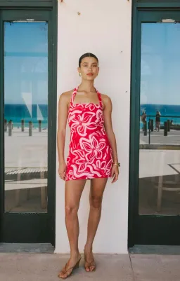 Kookai Soley Rouched Mini Dress Pink/Red Size 8 for rent on The Volte - image 1