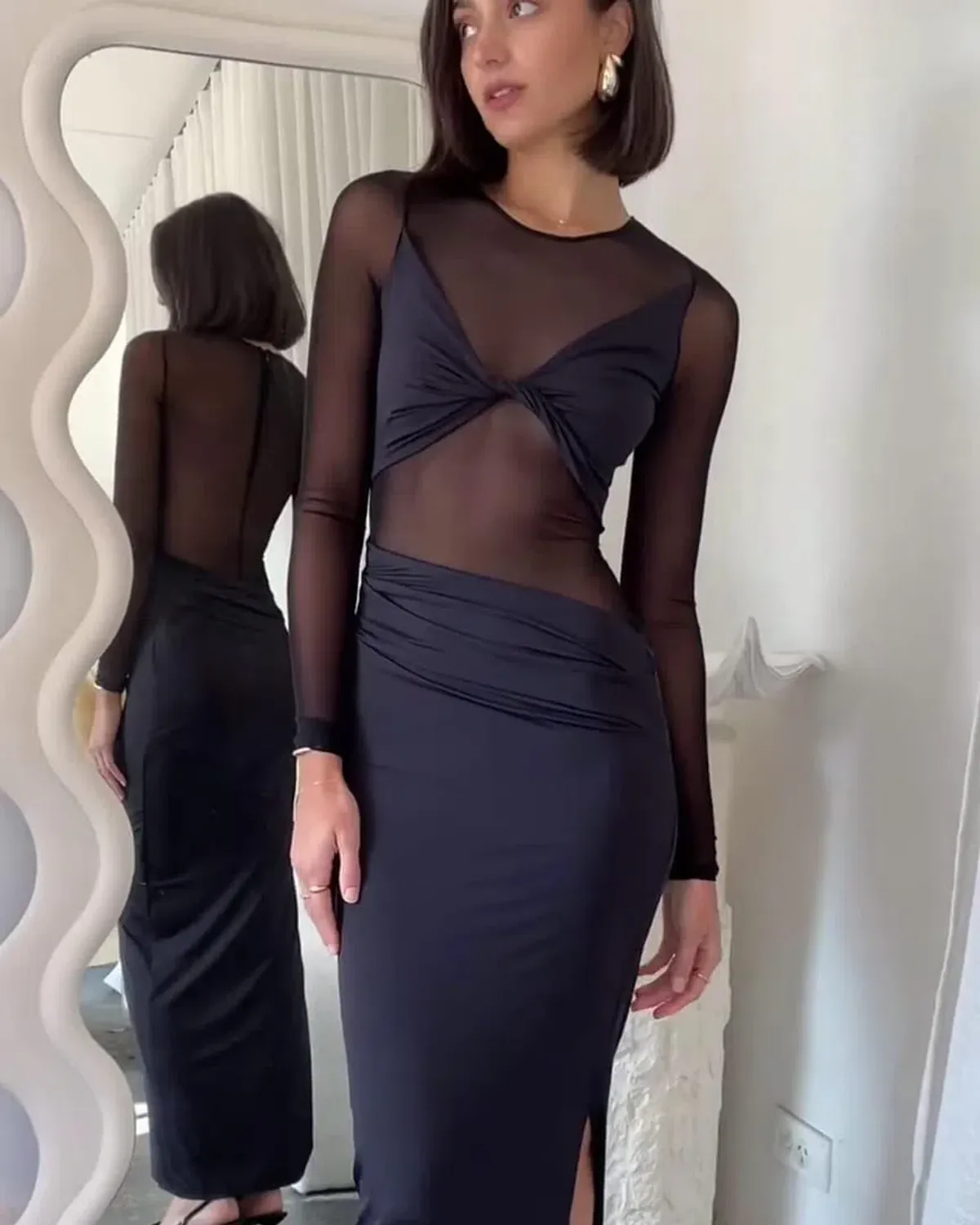 Suboo Auguste Long Sleeve Mesh Jersey Maxi Dress Black Size XS / AU 6 - Image 3