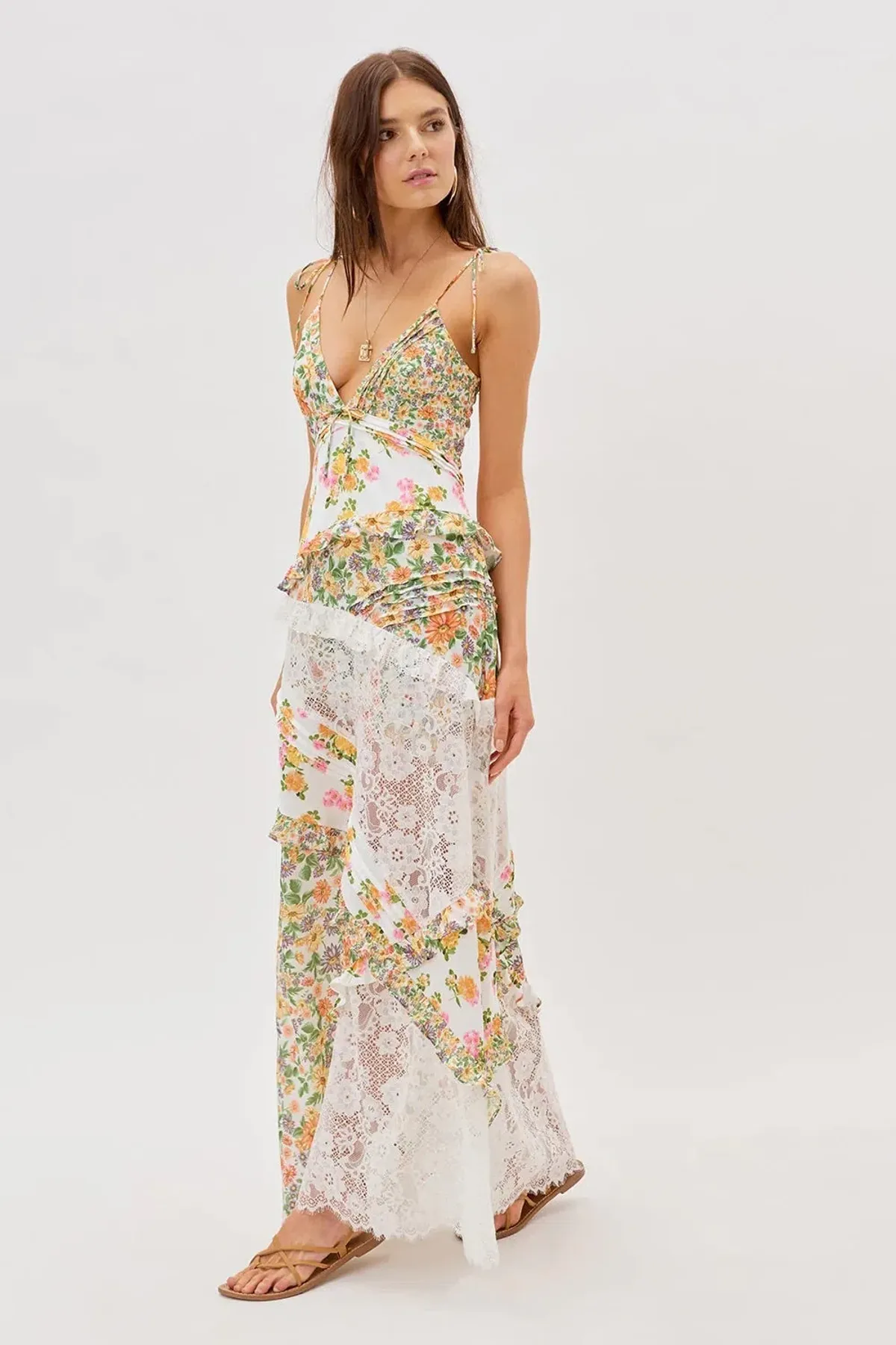For Love and Lemons Rosalyn Maxi Dress Marigold Floral Size 8 - Image 1