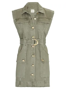 Aje Darcel Denim Belted Sleeveless Mini Dress Oak Moss Size 8 for rent on The Volte - image 4