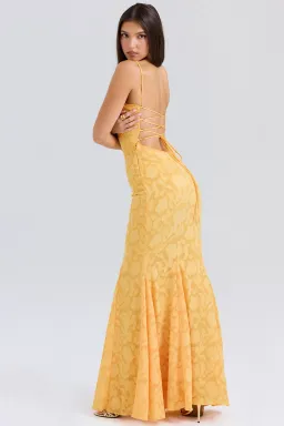 House of CB Joan Lace Up Back Maxi Dress Apricot Yellow Size 8 for rent on The Volte - image 2