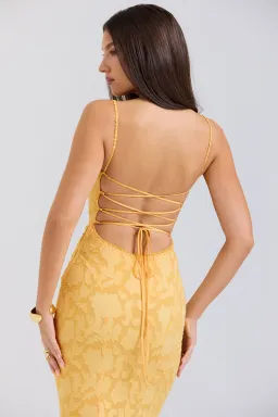 House of CB Joan Lace Up Back Maxi Dress Apricot Yellow Size 8 for rent on The Volte - image 3