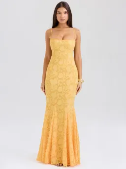 House of CB Joan Lace Up Back Maxi Dress Apricot Yellow Size 8 for rent on The Volte - image 1
