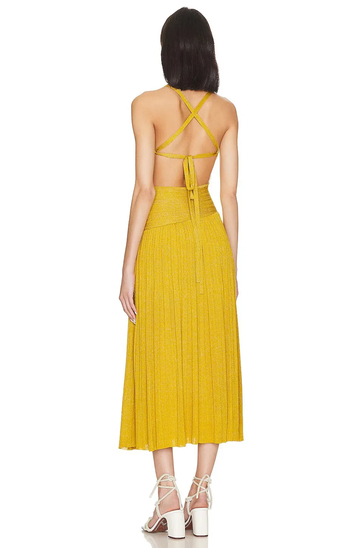 Zimmermann Devi Lurex Midi Dress in Mustard Yellow Size 1 / AU 10 - Image 3