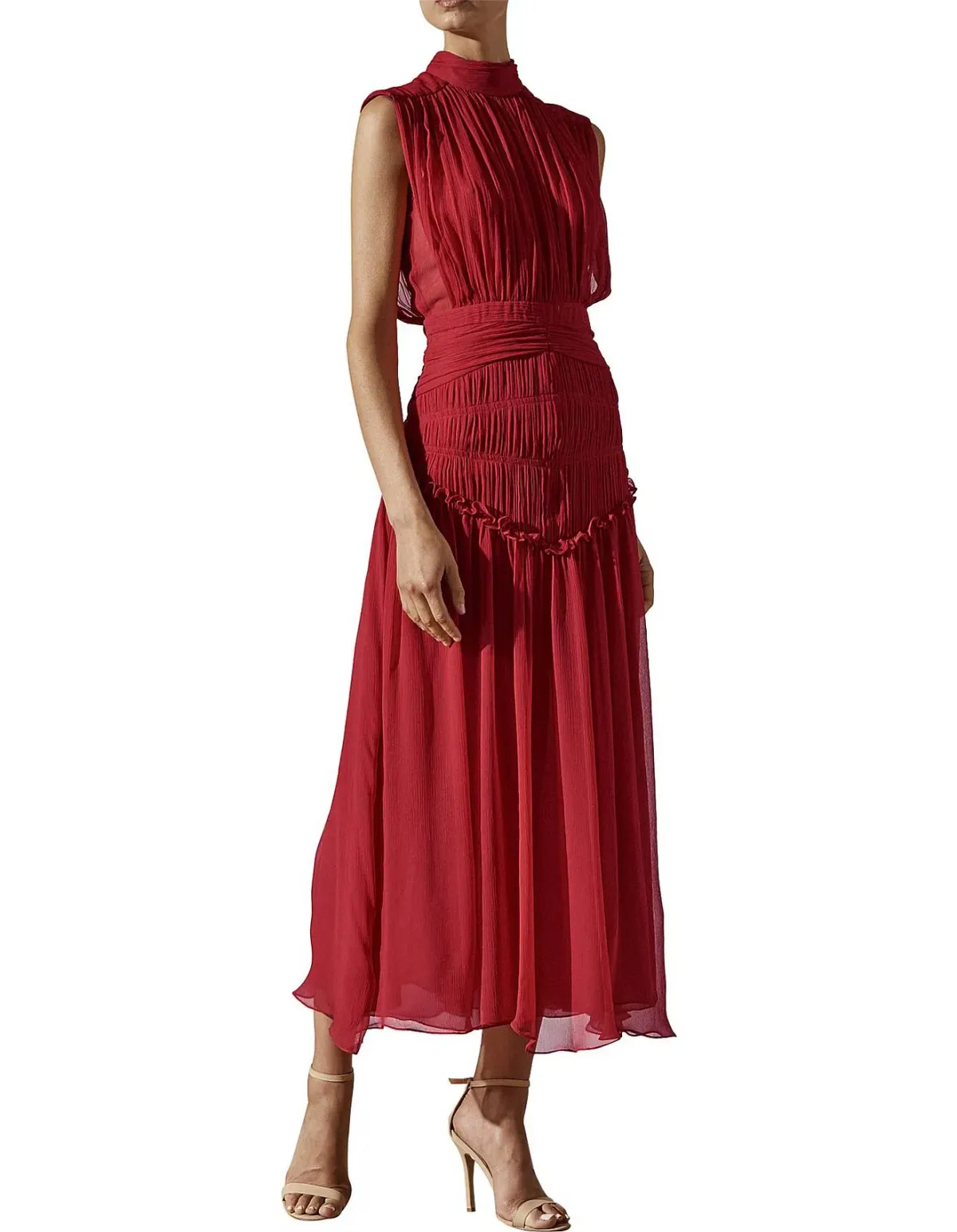 Shona Joy Leonie High Neck Midi Dress Scarlet Red Size 8 - Image 1