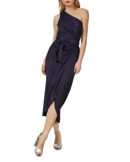 Ted Baker Zoeii Leopard Jacquard Asymmetric One Shoulder Dress Navy Size 5 / AU 16 for rent on The Volte - image 1