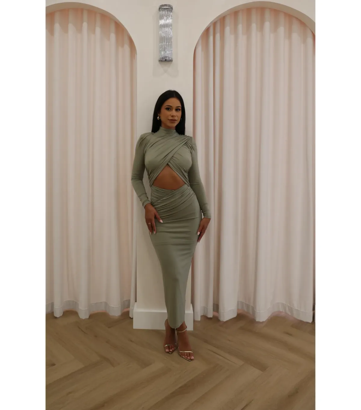 Misha Emmeline Midi Dress Sage Size 6/XS - Image 3