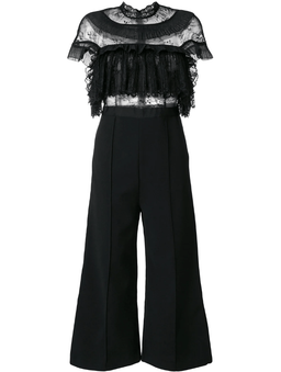 Self Portrait - Ruffle Trim Flared Jumpsuit Black Size 6 for rent on The Volte - image 4