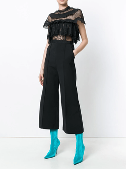 Self Portrait - Ruffle Trim Flared Jumpsuit Black Size 6 for rent on The Volte - image 1