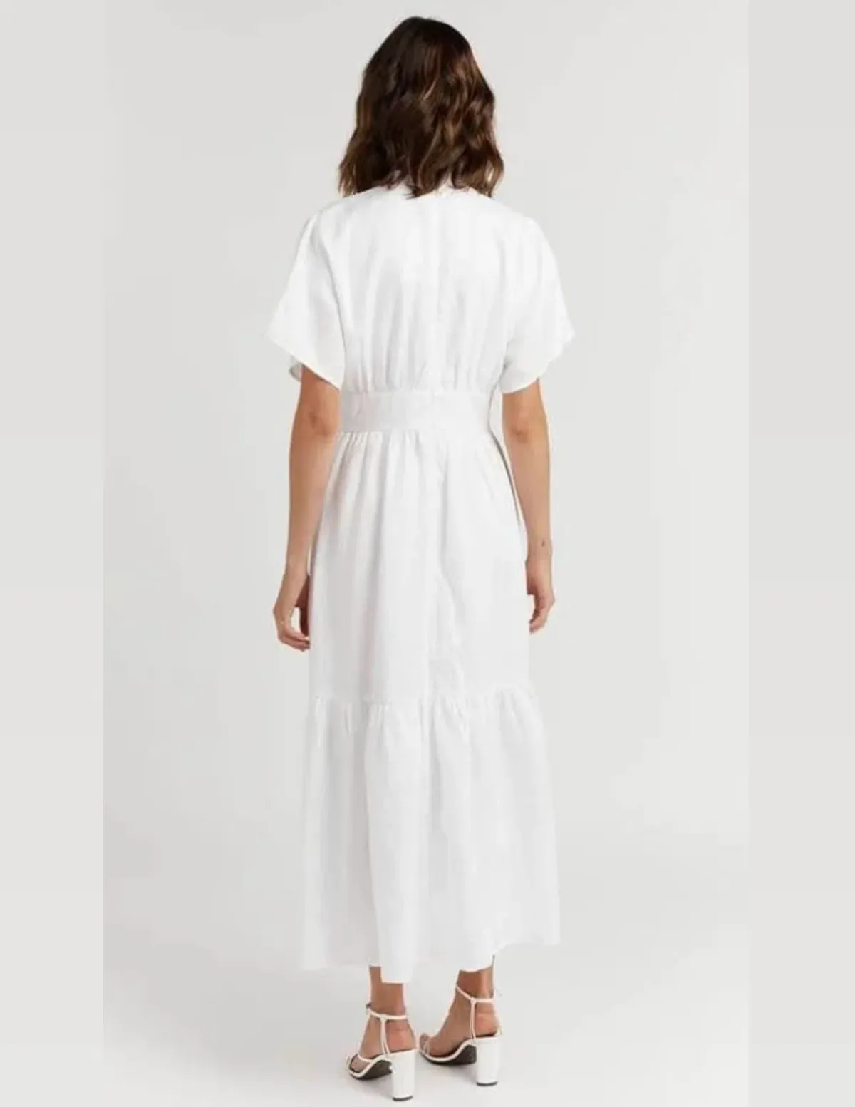 Dissh Elise Linen Midi Dress White Size 16 - Image 4