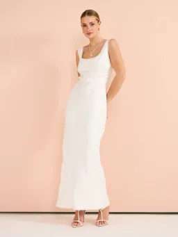 Isabelle Quinn Chelsea Lace Trim Maxi Dress in Ivory Size 8  for rent on The Volte - image 7