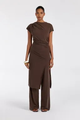 Dissh Rio Draped Tunic & Wide Leg Modal Pant Set Bitter Chocolate Size M / AU 10 for rent on The Volte - image 1