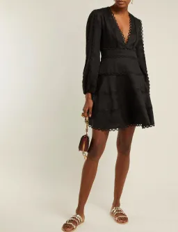 Zimmermann Heathers Flounce Short Dress in Black Size 2 / AU 12 for rent on The Volte - image 1