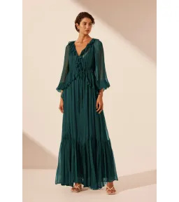 Shona Joy Layla Drawstring Ruffle Maxi Dress Dark Teal Size AU 14 for rent on The Volte - image 1